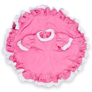 Vintage Girls Pink Frilly  Lace Collar Full Circle Puff Sleeve Dress 3T / 4T
